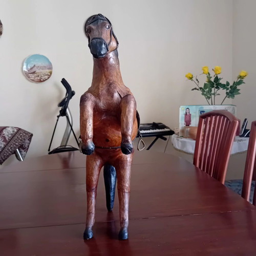 Decorative horse vintage wood and leather used, height 55cm