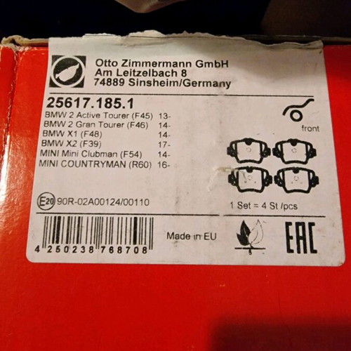 Zimmerman front brake pads for BMW and MINI, new