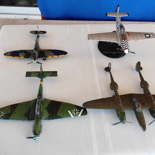 Metal warplanes used, set of 4 Stuka Mustang Spitfire Lockheed P-38