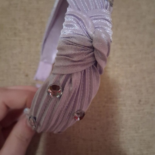 Fabric hairband like new, purple with knot and rhinestones