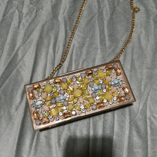 Metallic gold handbag with stones like new