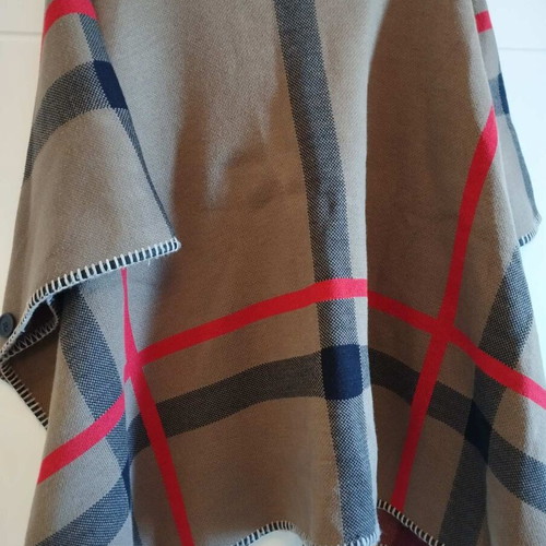 Camel check poncho-cape with turtleneck like new, one size