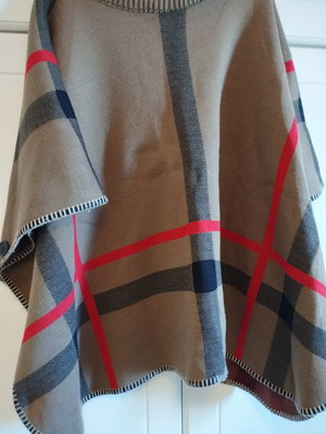 Camel check poncho-cape with turtleneck like new, one size