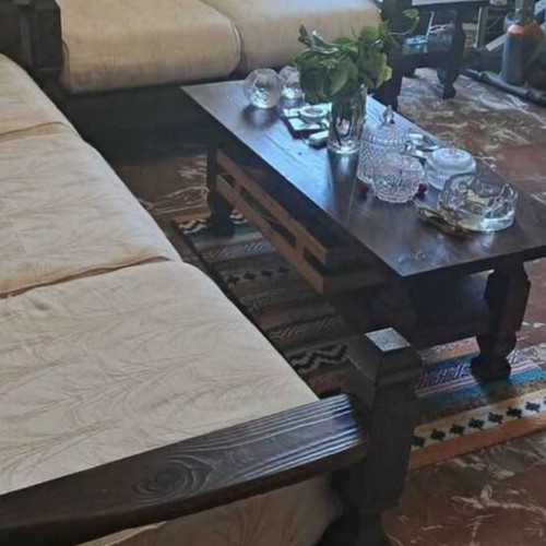 Solid wood living room set with 2 sofas