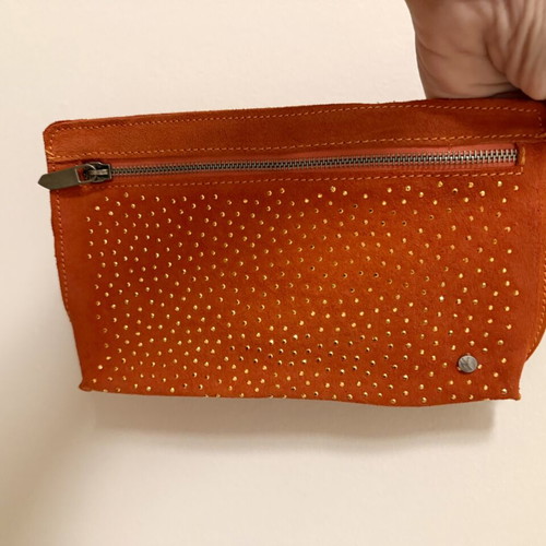 Manila Grace suede leather clutch wristlet like new, orange