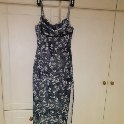 Shein midi dress like new, floral with slit, white and gray