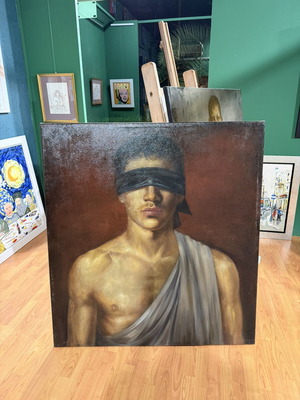 M. Tsakountis Portrait with Blindfold Oil Painting