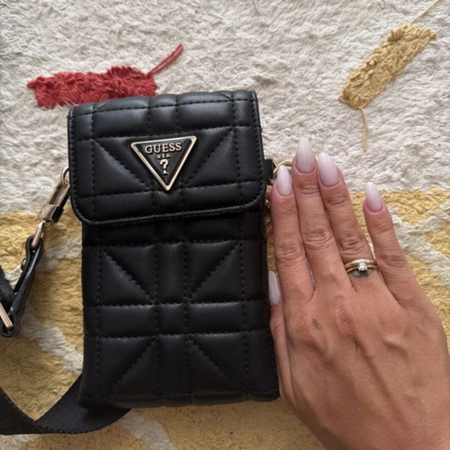 Guess black leather phone bag with strap