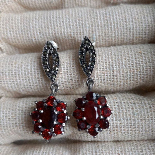 925 earrings used with garnet and marcasite vintage