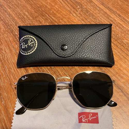 Ray-Ban Hexagonal Flat Lenses RB3548N sunglasses like new, gold frame, G-15 green lenses