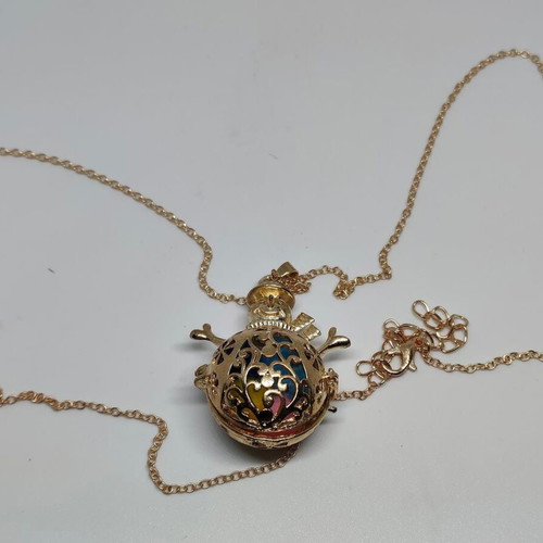 Snowman Pendant Necklace with Colorful Pom Poms like new, gold tone