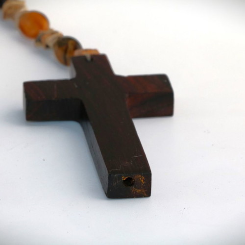 Wooden cross necklace pendant new with semi-precious stones