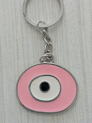 Metal keychain pink eye-shaped new