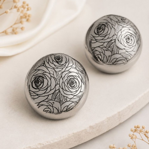Rose Earrings Minimal Stainless Steel Floral Engraved