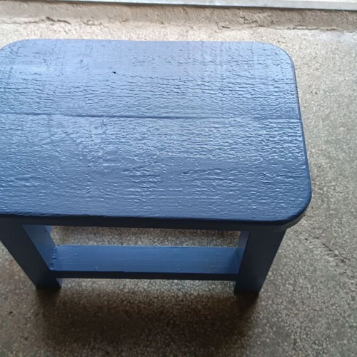 Wooden pine stool new, painted blue/purple