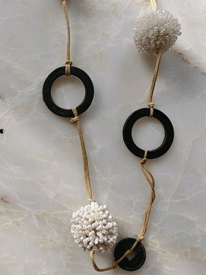 Long necklace with various elements used, multicolor