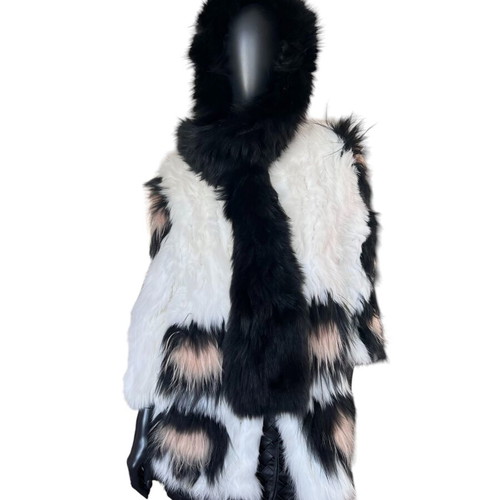 Real fox fur white coat with real fox black scarf, like new, size S