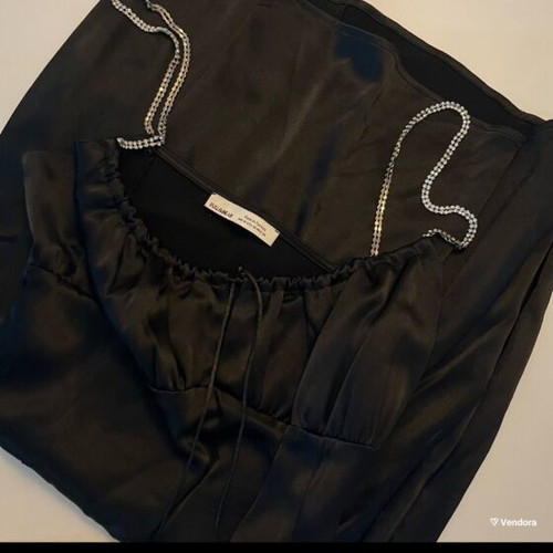 Pull & Bear black satin dress with silver chain straps like new