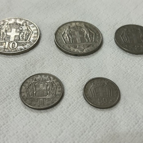Drachma Coin Set like new, 5 collectible coins 1962-1968