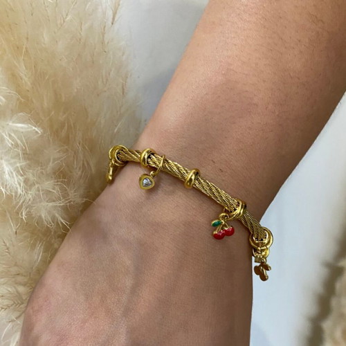 Bracelet with cherries stainless steel gold color new