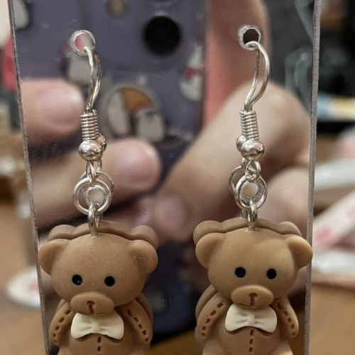 Teddy bear earrings handmade new, beige and brown
