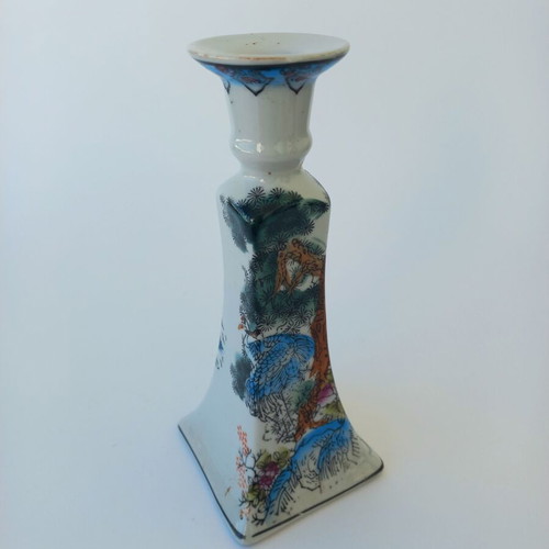 Vintage porcelain Chinese candlestick like new with hand-painted cranes