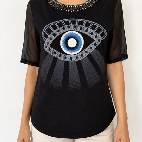 Sandro Paris Eye Big Logo Blouse size S like new, black