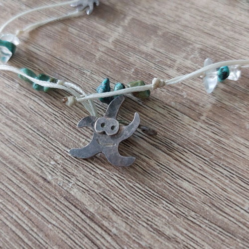 Anklet with silver 925 elements like new, handmade with turquoise stones