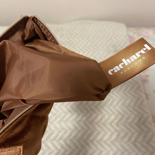 Cacharel Yes I am velvet toiletry bag like new, brown