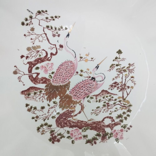 Vintage Koulis Porcelain Bowl 25cm with 24K Gold & Crane Motif (Chinoiserie)