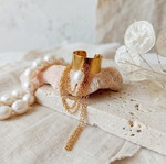 Steel ring with chains and faux pearl, like new, adjustable