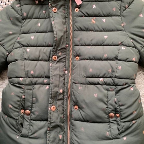 Jules green winter jacket with hood and fleece lining, size 128