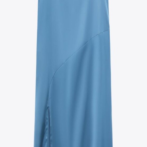 Zara long dress like new with side slit, blue satin