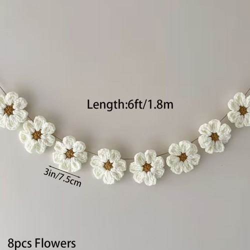 Garland with knitted flowers new, handmade