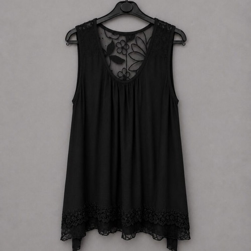Black Sleeveless Top with Lace Back and Asymmetric Hem like new, size M