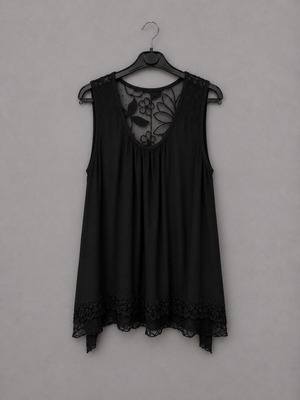 Black Sleeveless Top with Lace Back and Asymmetric Hem like new, size M