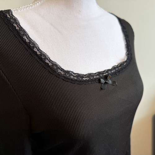 Oysho Pyjama Pilates Top like new, cotton with lace, black, size S