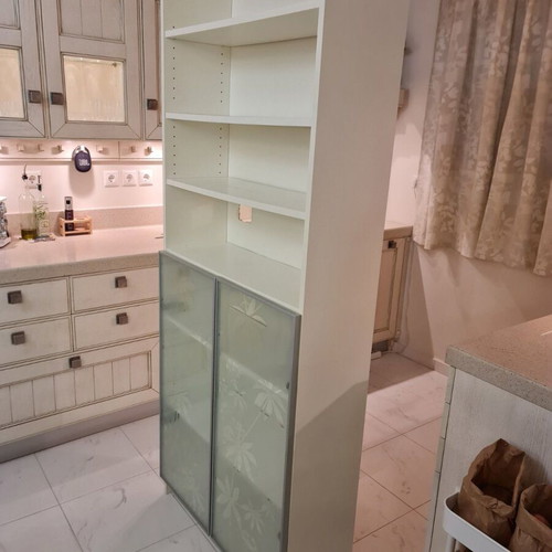 IKEA OXBERG Bookcase white like new, 80x28x202 cm, 6 shelves, 2 glass doors
