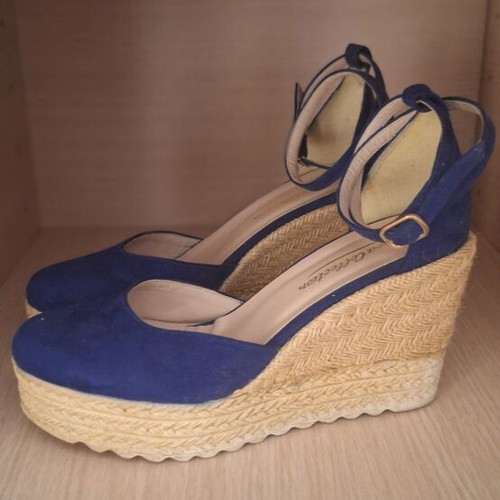 Blue platform espadrilles size 38 used, heel height 9.5cm