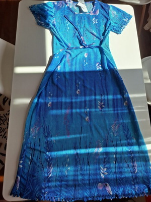 Long summer dress one size new, blue colorful polyester
