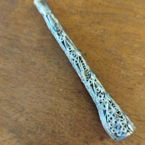 Antique Silver Smoking Pipe Mouthpiece like new, filigree 925 silver