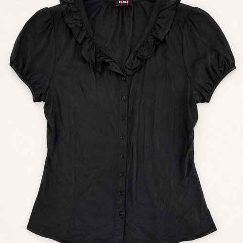 PABIA Black Women's Blouse with Ruffles and Puff Sleeves Like New
