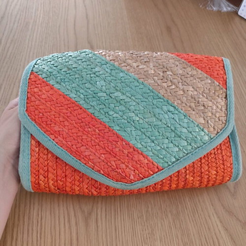 Straw Envelope Bag used, colorful summer handbag with lining and zipper pocket