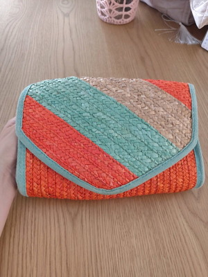 Straw Envelope Bag used, colorful summer handbag with lining and zipper pocket