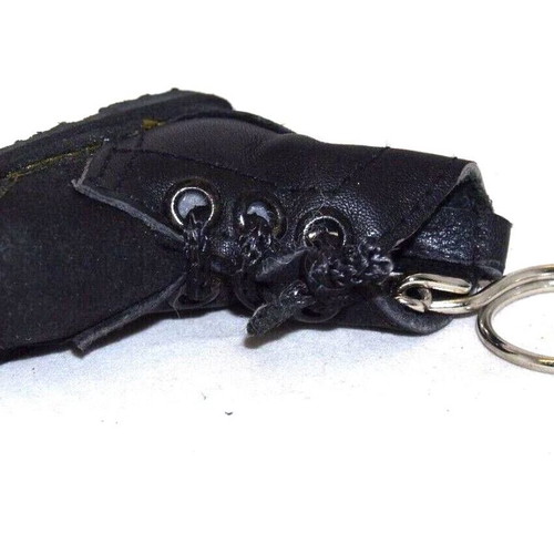 Keychain miniature black leather motorcycle boot new