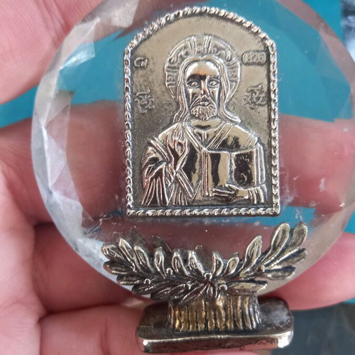 Papier-mâché with Christ image in silver 825 like new