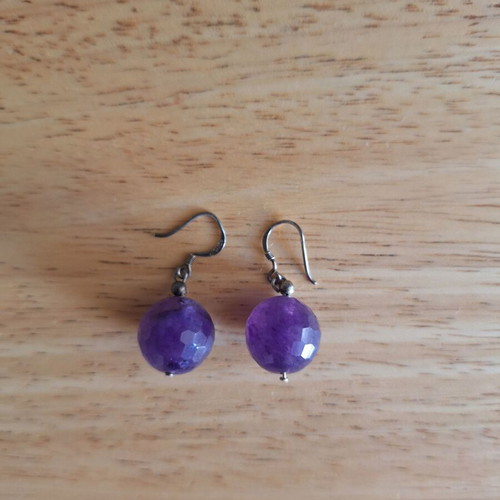 Handmade silver 925 dangling earrings with amethysts used