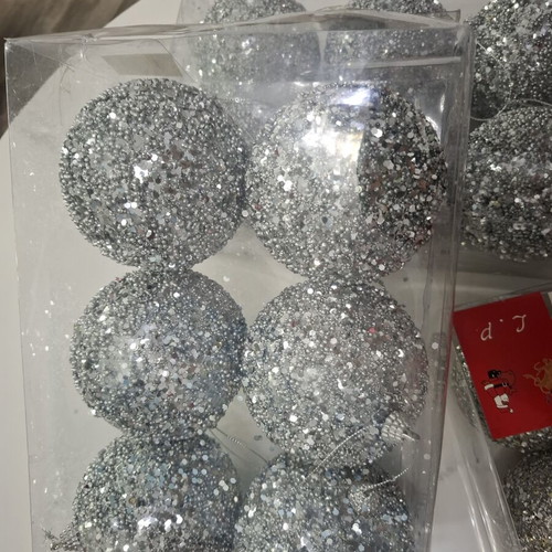 Set of 18 Silver Glitter Christmas Balls (8cm & 10cm)