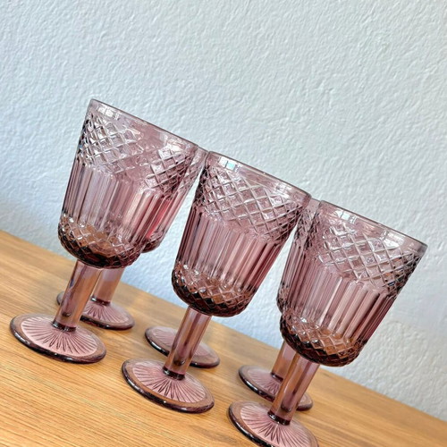 Vintage Pink Wine Glasses Set of 6 300ml Elegant Design