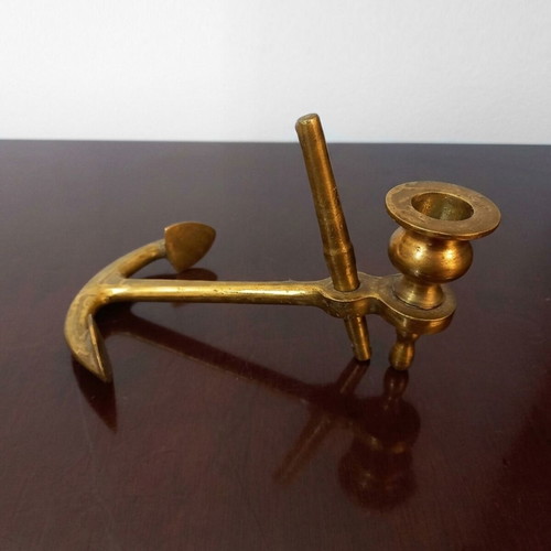 Vintage brass anchor candlestick used with nautical style